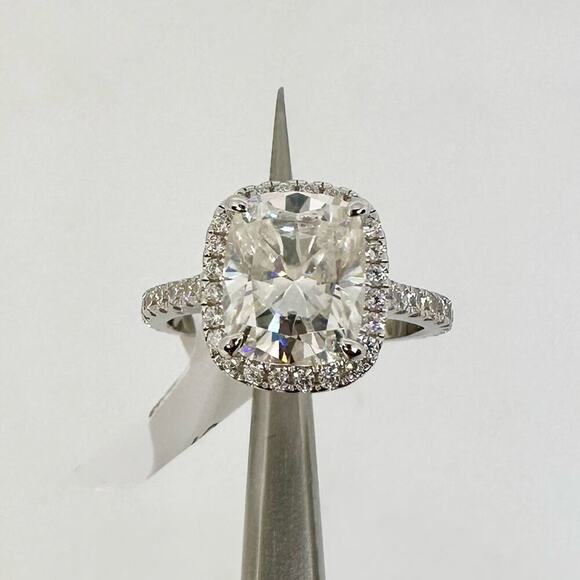 Cushion Cut Moissanite Ring Brilliant 4 Ct Halo GRA Certified 18K 925 Silver